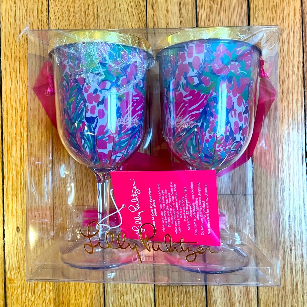 Lilly Pulitzer Gumbo Limbo Wine Glasses w/ Straws